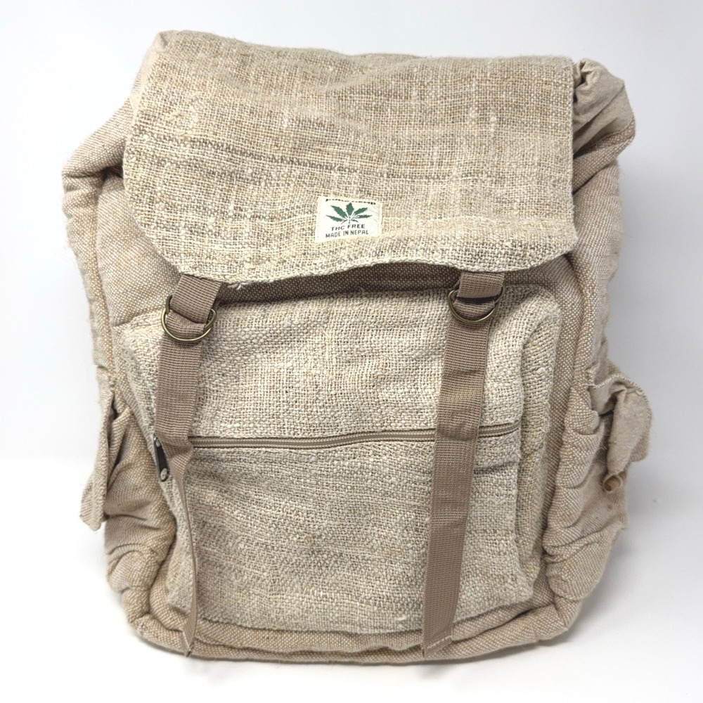 Pure Hemp Backpack Made in Nepal Beige Rucksack THC Free Day Pack Lightweight